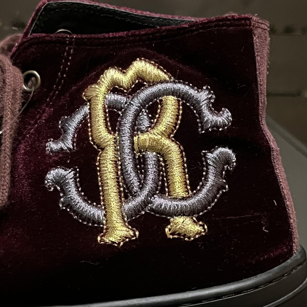 Roberto Cavalli Shoes Mens Size 10 Burgundy Velvet High Top Sneakers Rc Crest View 2